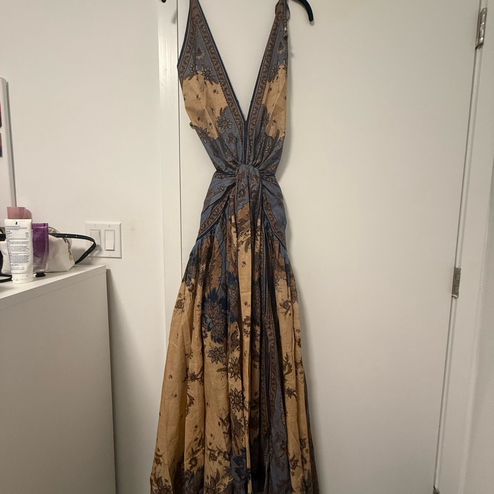 Blue and Cream Tiered Halter Maxi Dress for Wedding Guests - Picture 7 of 8